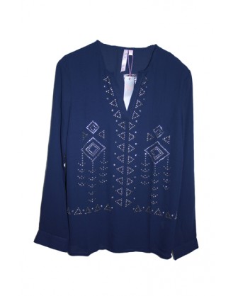 Dark blue shirt with stones in beautiful pattern